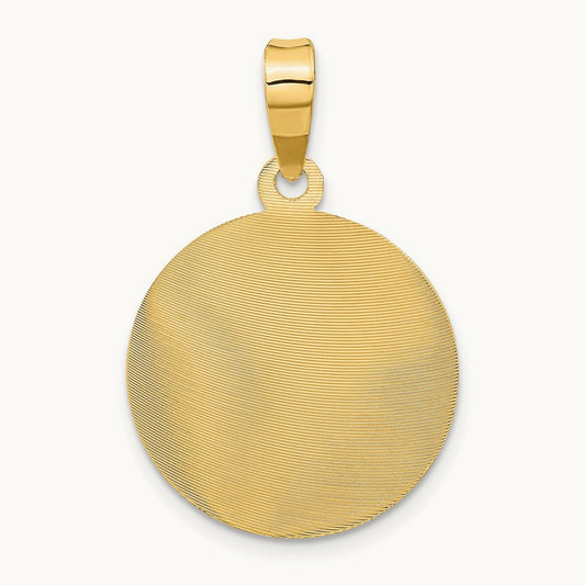 Polished Diamond-cut Lady Of Guadalupe Circle Pendant — 14K Yellow Gold, 28.5mm