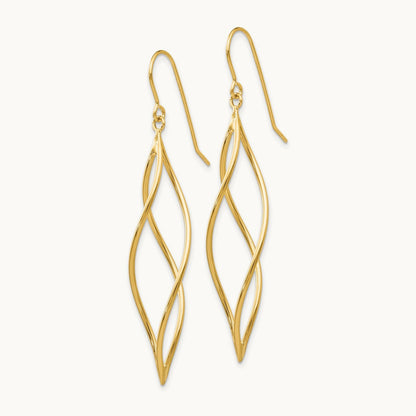 Polished Long Twisted Dangle Earrings — 14K Yellow Gold