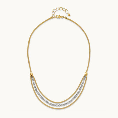 Polished and Diamond-cut Layered Plus 2in ext. Necklace, 14K Two-tone