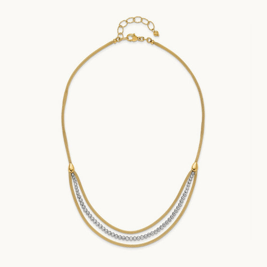 Polished and Diamond-cut Layered Plus 2in ext. Necklace, 14K Two-tone