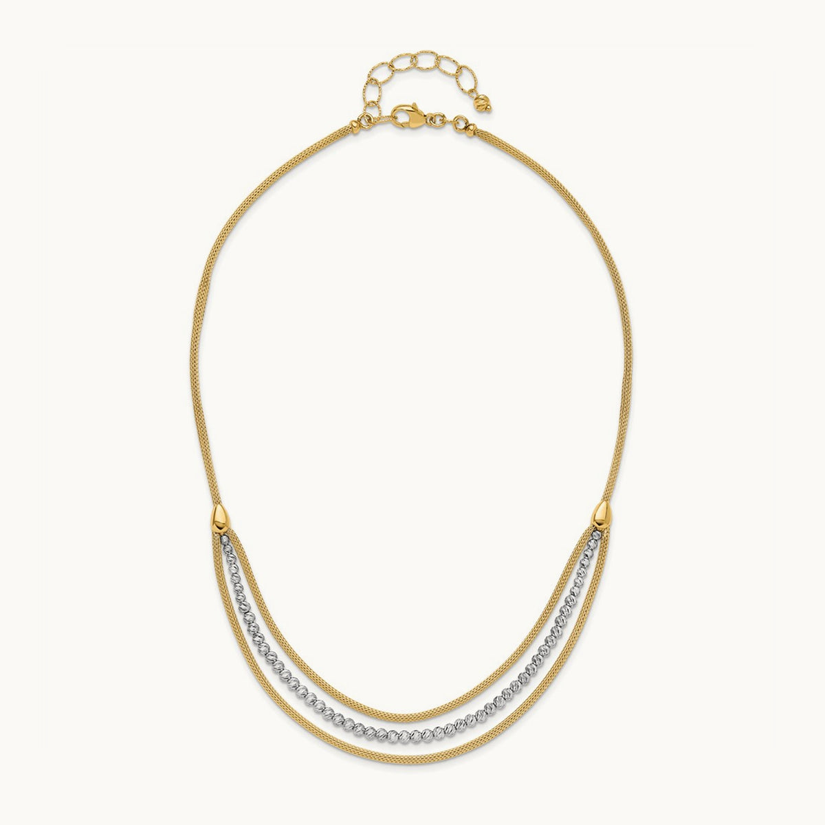 Polished and Diamond-cut Layered Plus 2in ext. Necklace, 14K Two-tone