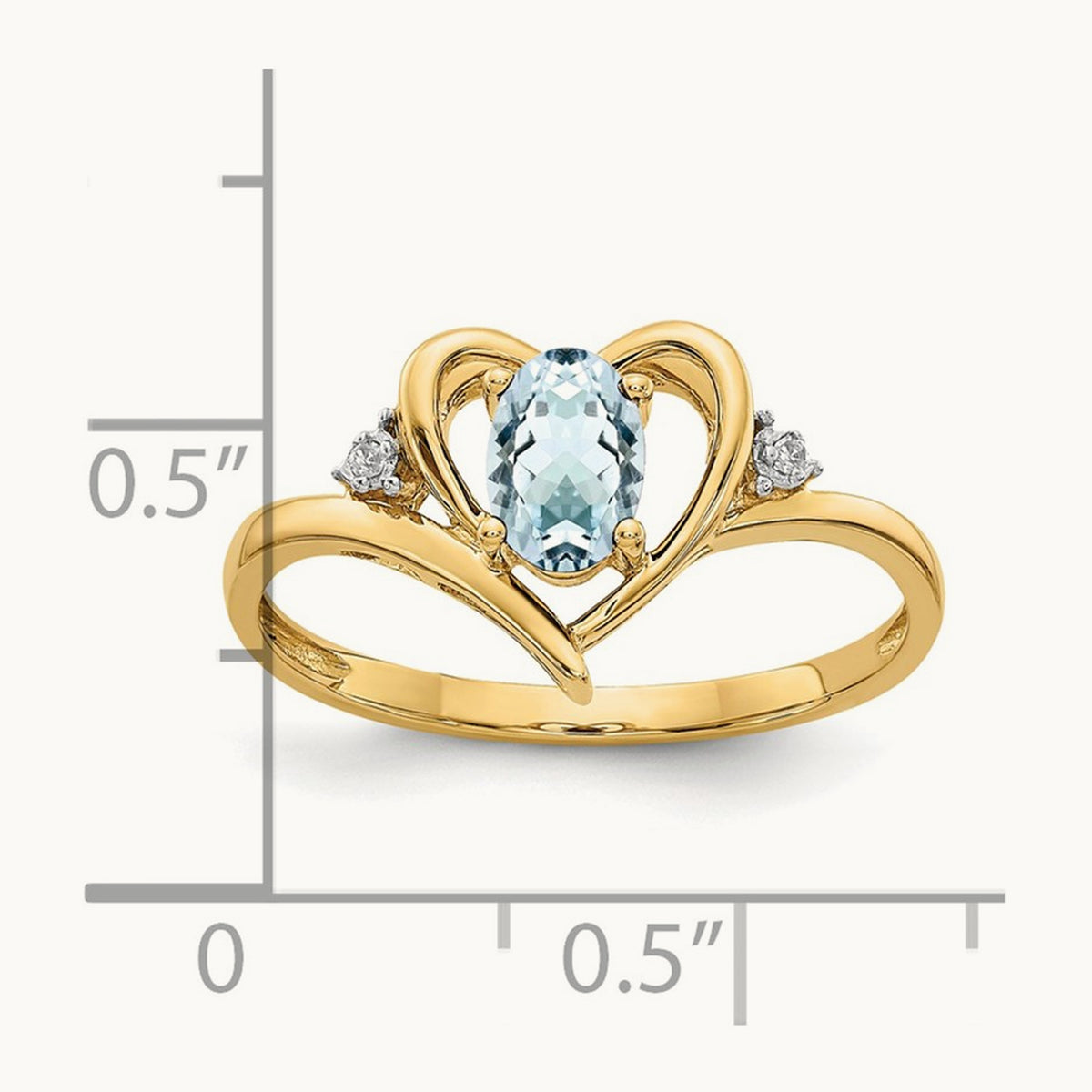 Aquamarine and Diamond Heart Ring, 14K