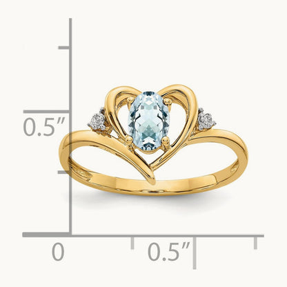 Aquamarine and Diamond Heart Ring, 14K