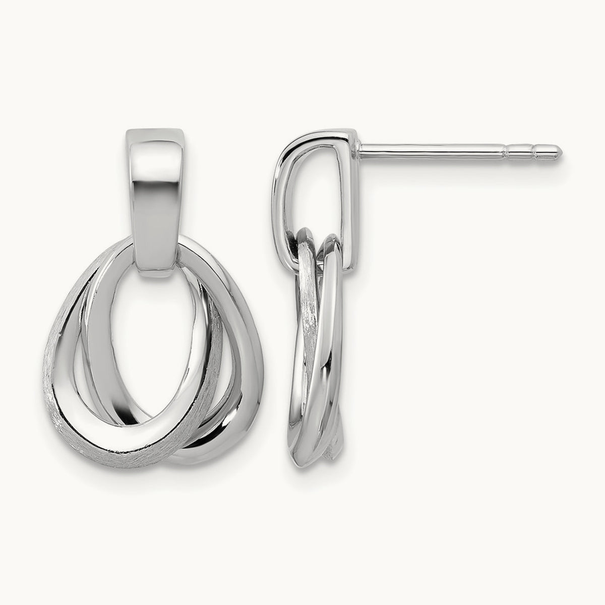 SS RH-plated Polished/Brushed Ovals Dangle Post Earrings — Leslie's