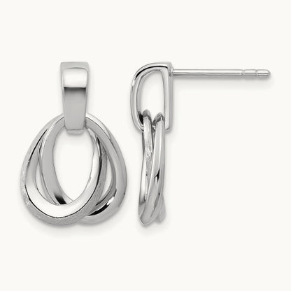 SS RH-plated Polished/Brushed Ovals Dangle Post Earrings — Leslie's