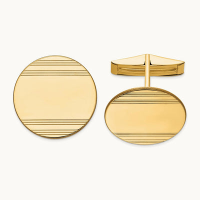 Men's Circular w/ Line Design Cuff Links, 14K