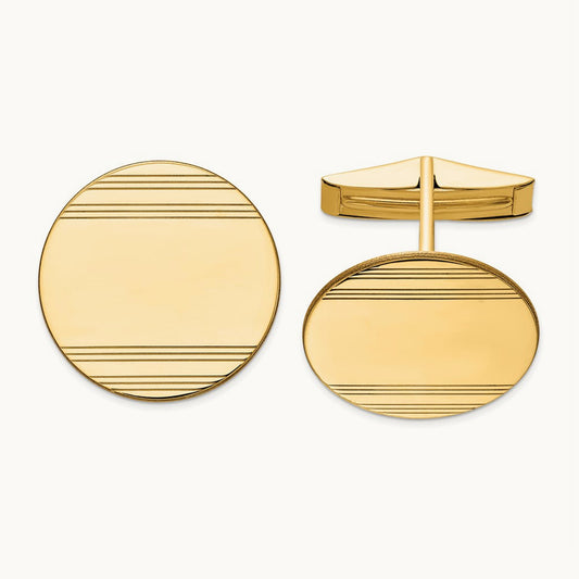 Men's Circular w/ Line Design Cuff Links, 14K