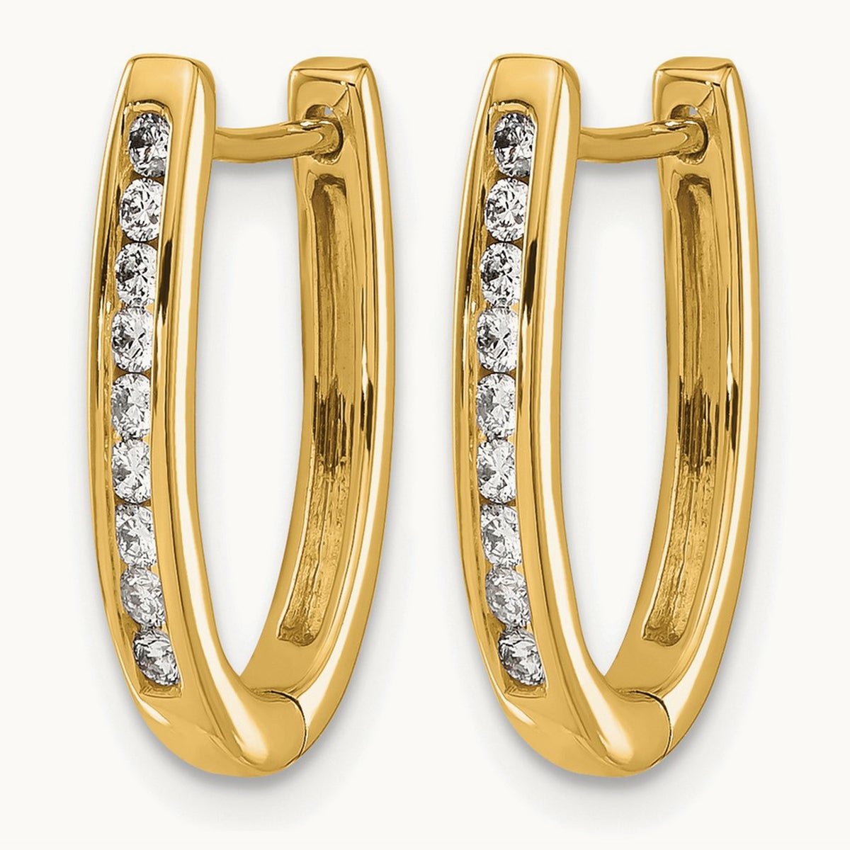 Diamond Oval Hinged Hoop Earrings — 14K Yellow Gold, 11mm