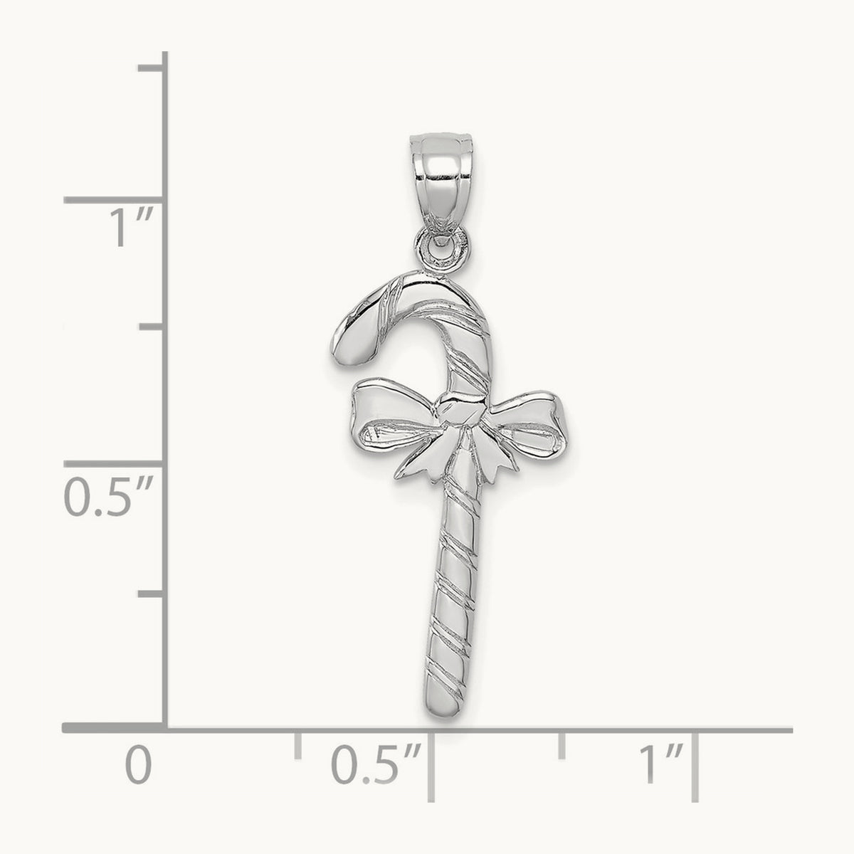 Solid Polished Candy Cane Pendant — 14K White Gold