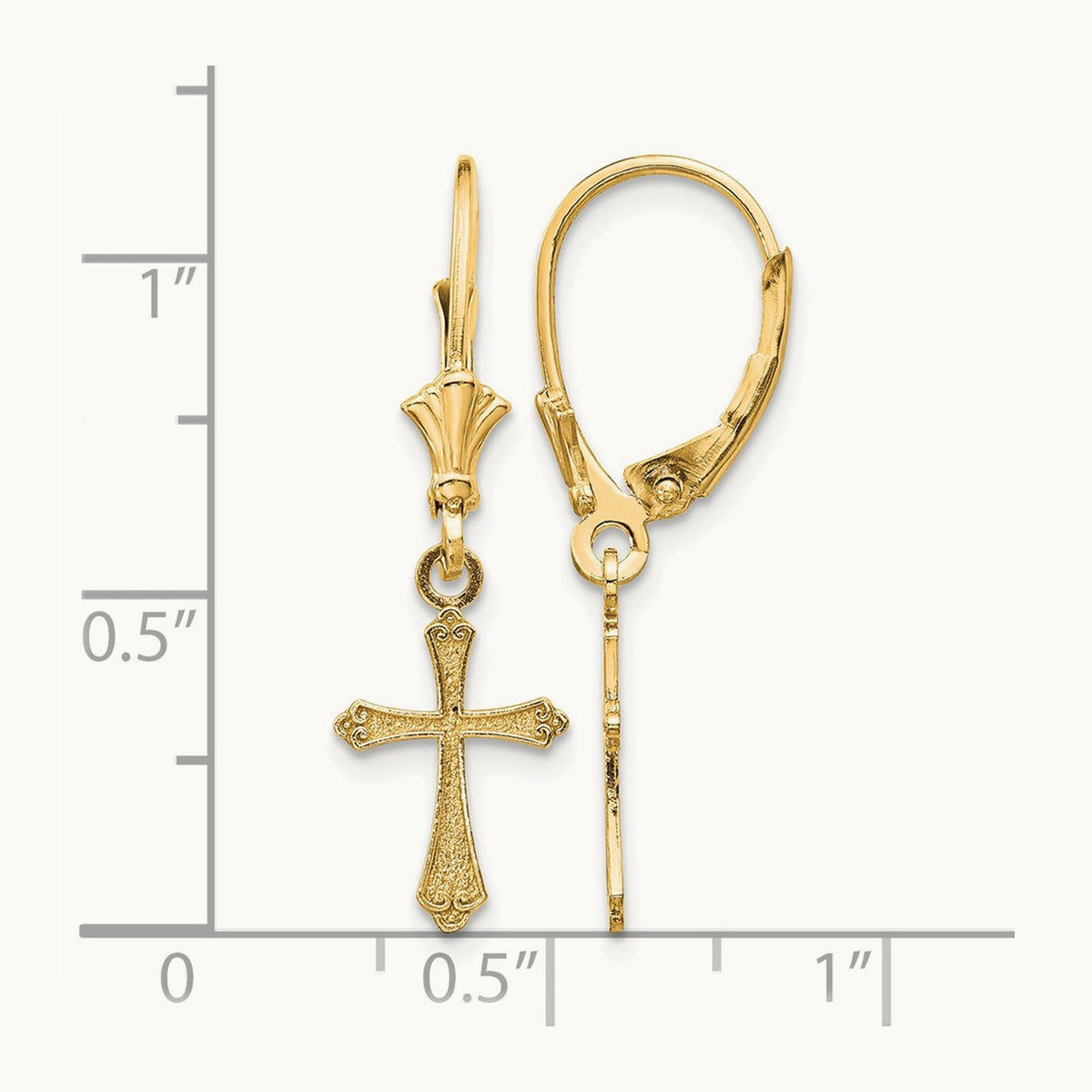 Cross Leverback Earrings — 14K Yellow Gold, 29.62mm
