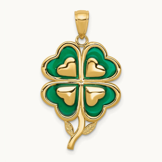 4-Leaf Clover Pendant with Enameled Tips Pendant, 14K