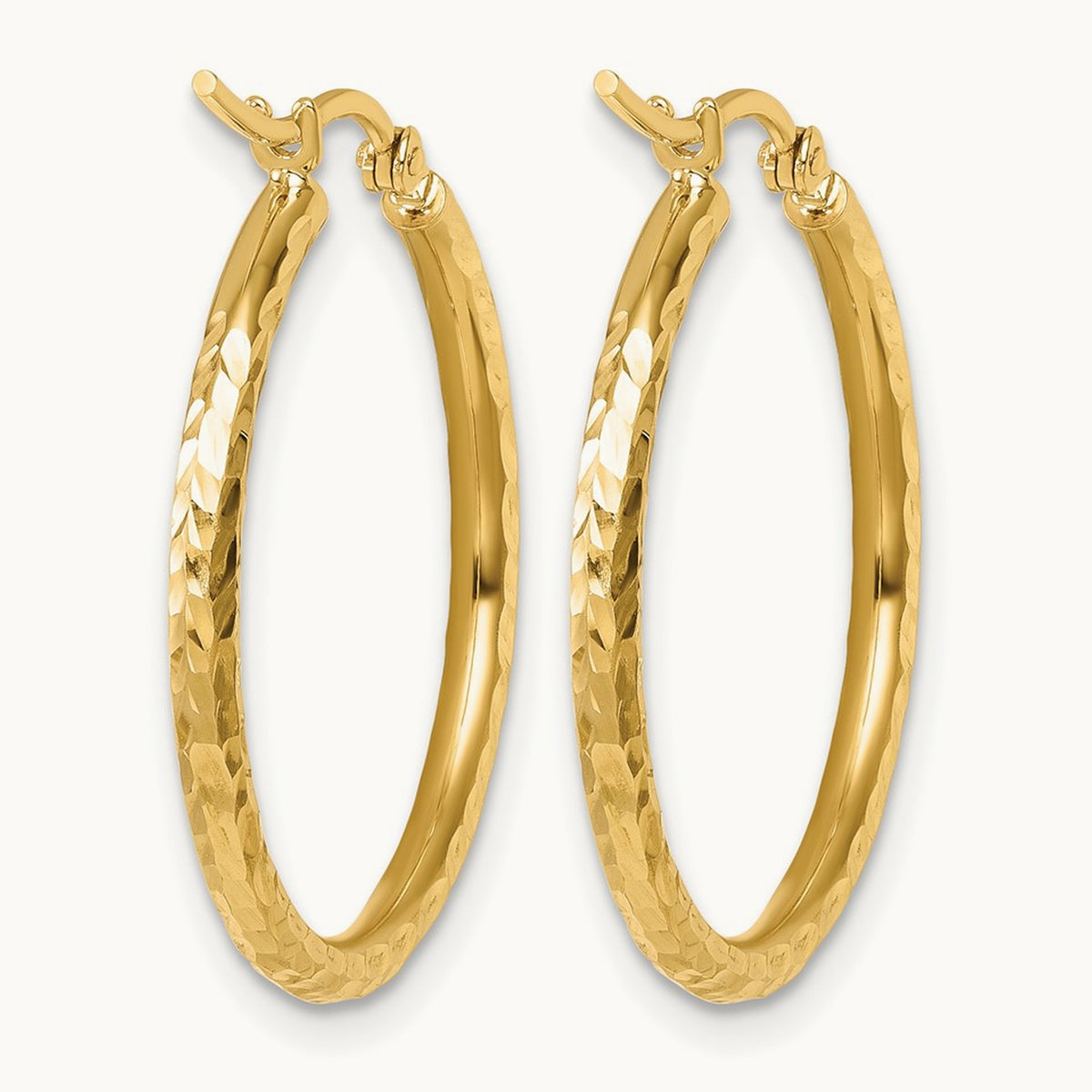 Diamond-cut Round Tube Hoop Earrings — 10K Yellow Gold