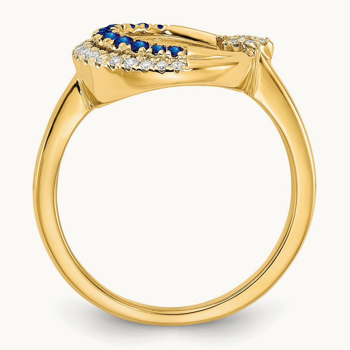 Polished Sapphire and Diamond Moon w/Star Ring, 14K