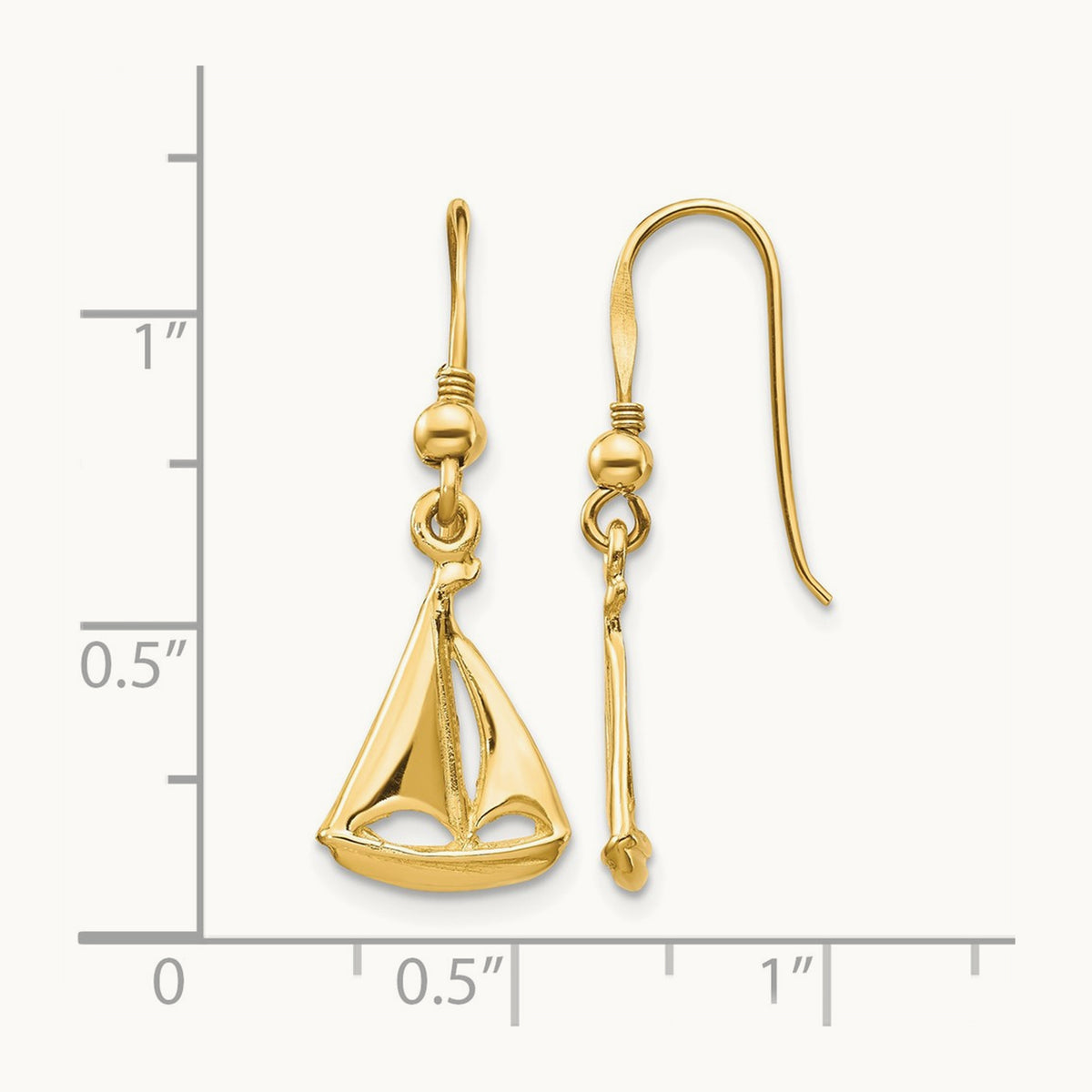 Sailboat Shepherd Hook Earrings, 14K