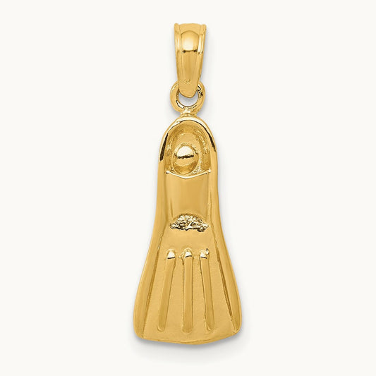 3D Scuba Flipper Pendant, 14K