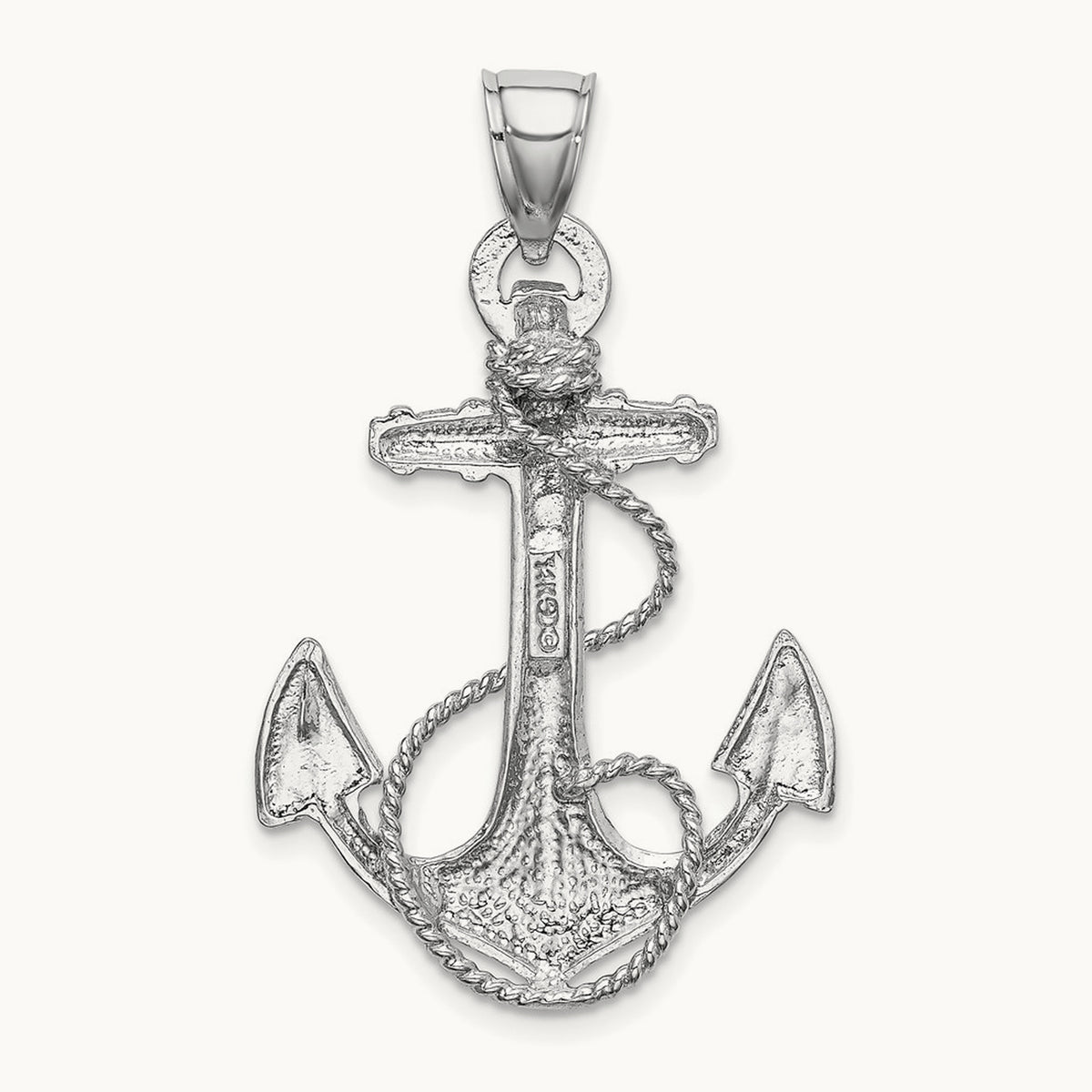 2-D Anchor with Rope Pendant in 14K White Gold