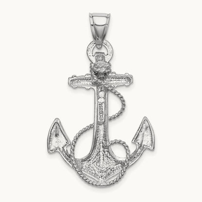 2-D Anchor with Rope Pendant in 14K White Gold