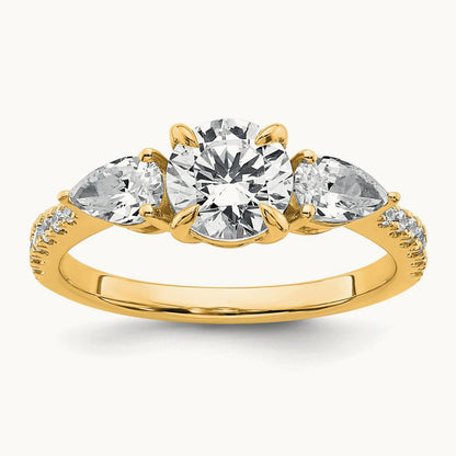 Round Center Semi-Mount 3 Stone Engagement Ring, 0.50-0.75 ct tw Lab-Grown Diamond — 5/8 ct (holds 1 ct center), 14K Yellow Gold