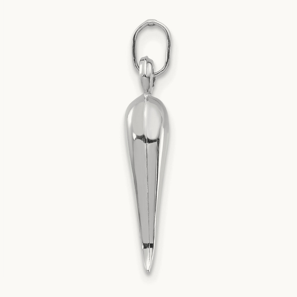 3D Italian Horn Charm — 14K White Gold, 25mm