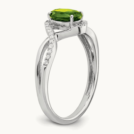 Oval Peridot and Diamond Twist Ring, 14K White Gold