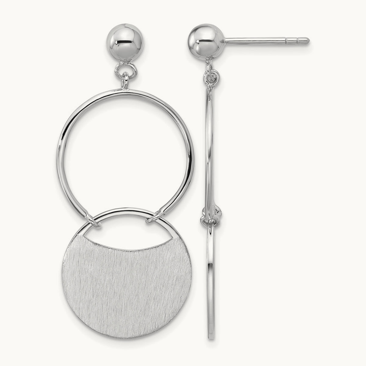 SS RH-plated Polished/Brushed Circles Dangle Post Earrings — Leslie's