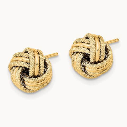 Polished Textured Triple Love Knot Earrings, 14K