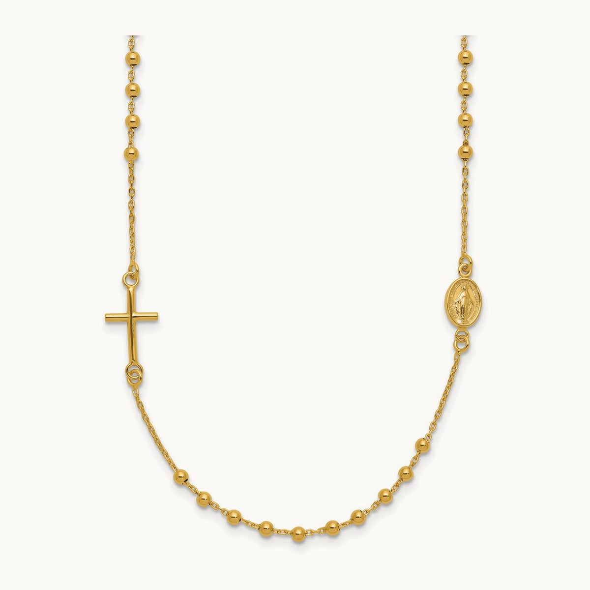 Polished Cross Rosary 16 inch Necklace, 14K