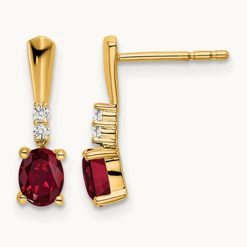 Oval Created Ruby and Diamond Dangle Earrings — photo set