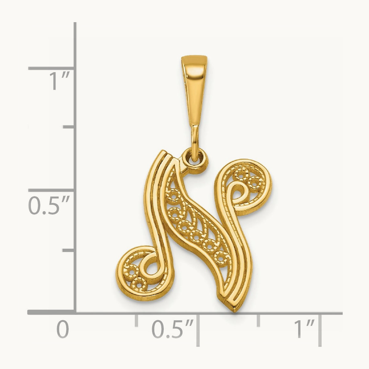 Polished Script Filigree Initial Pendant — N
