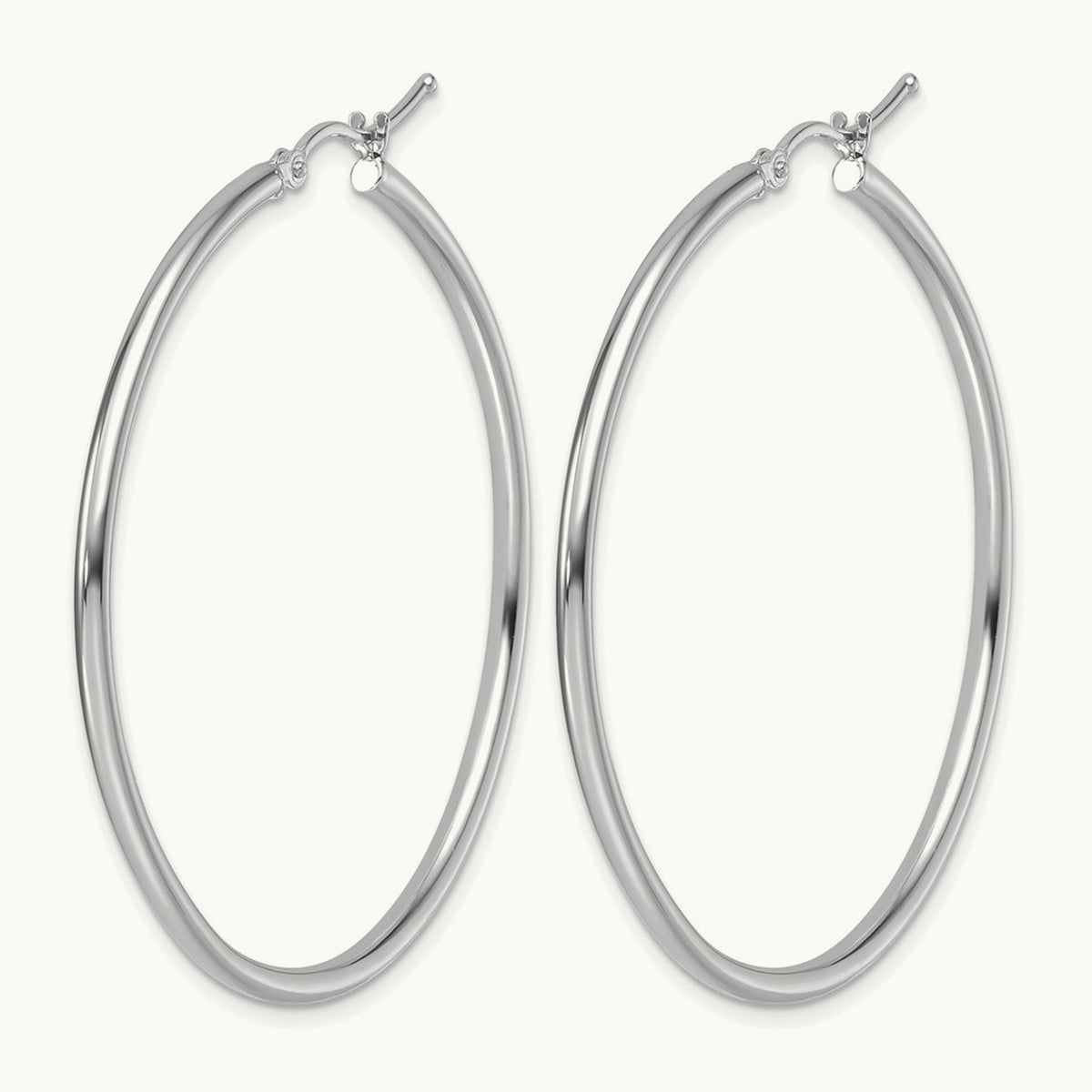 Polished Hoop Earrings — 14K White Gold, 2mm