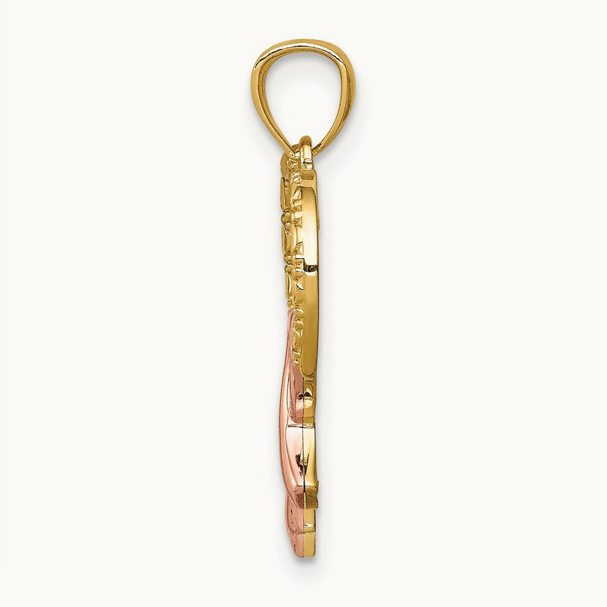 Rhodium Pink Ribbon with Heart Pendant, 14K Rose