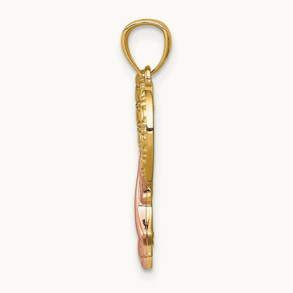 Rhodium Pink Ribbon with Heart Pendant, 14K Rose