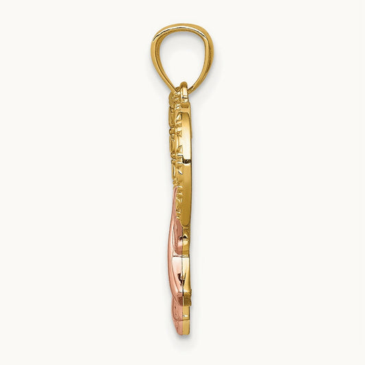 Rhodium Pink Ribbon with Heart Pendant, 14K Rose