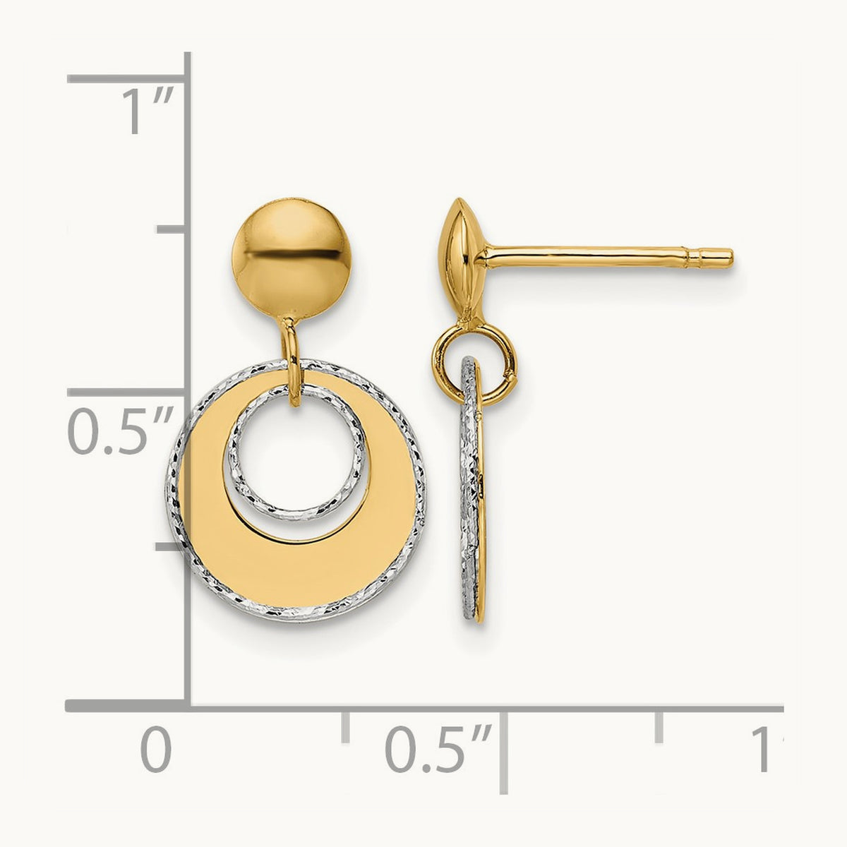 Polished Textured Post Dangle Earrings — Leslie's — 14K Two-Tone Gold