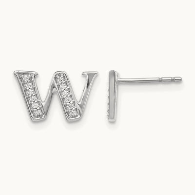Diamond Initial W Earrings, 14K White Gold