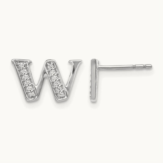 Diamond Initial W Earrings, 14K White Gold