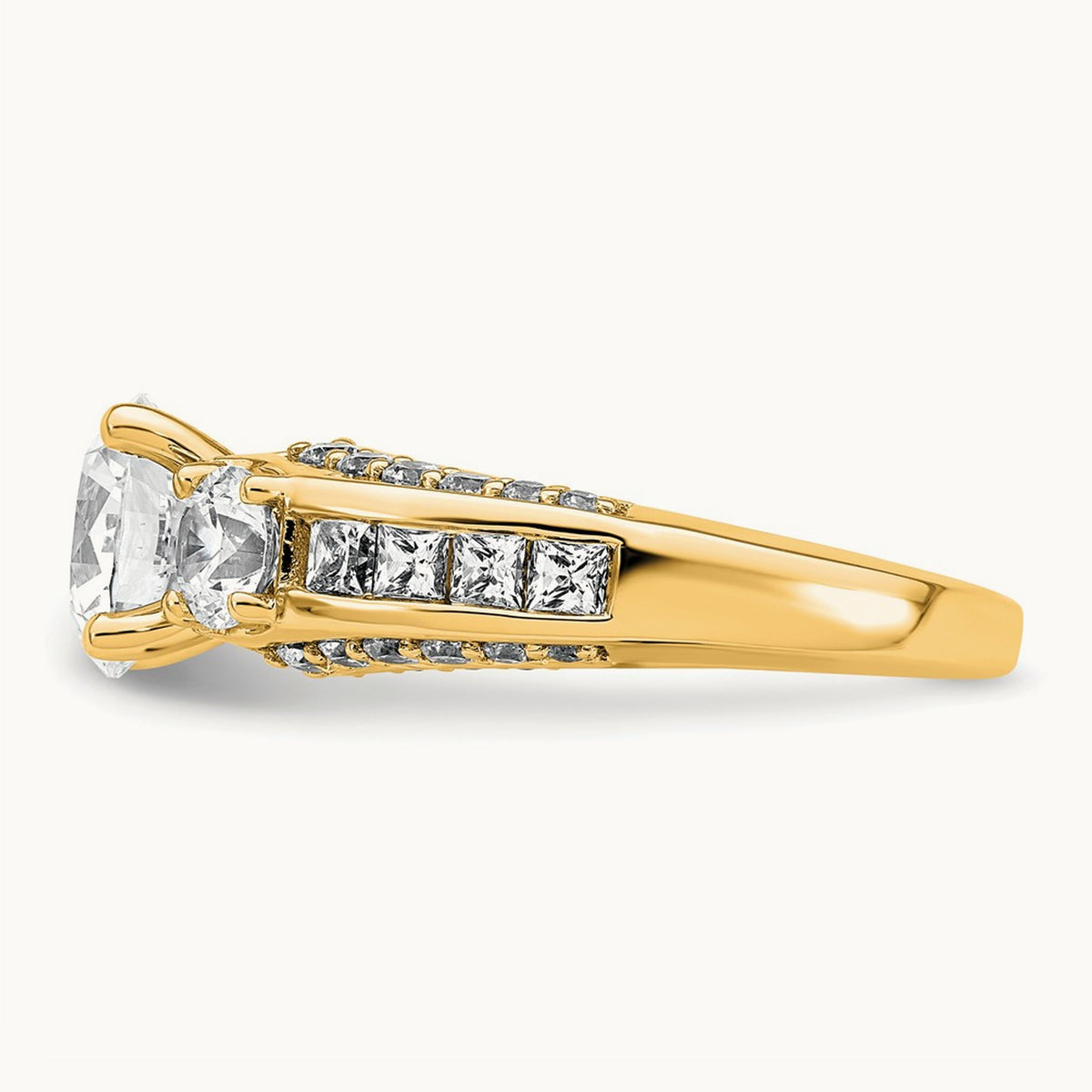 Round 3 Stone Engagement Ring, 3.75 ct tw Lab-Grown Diamond — 14K Yellow Gold