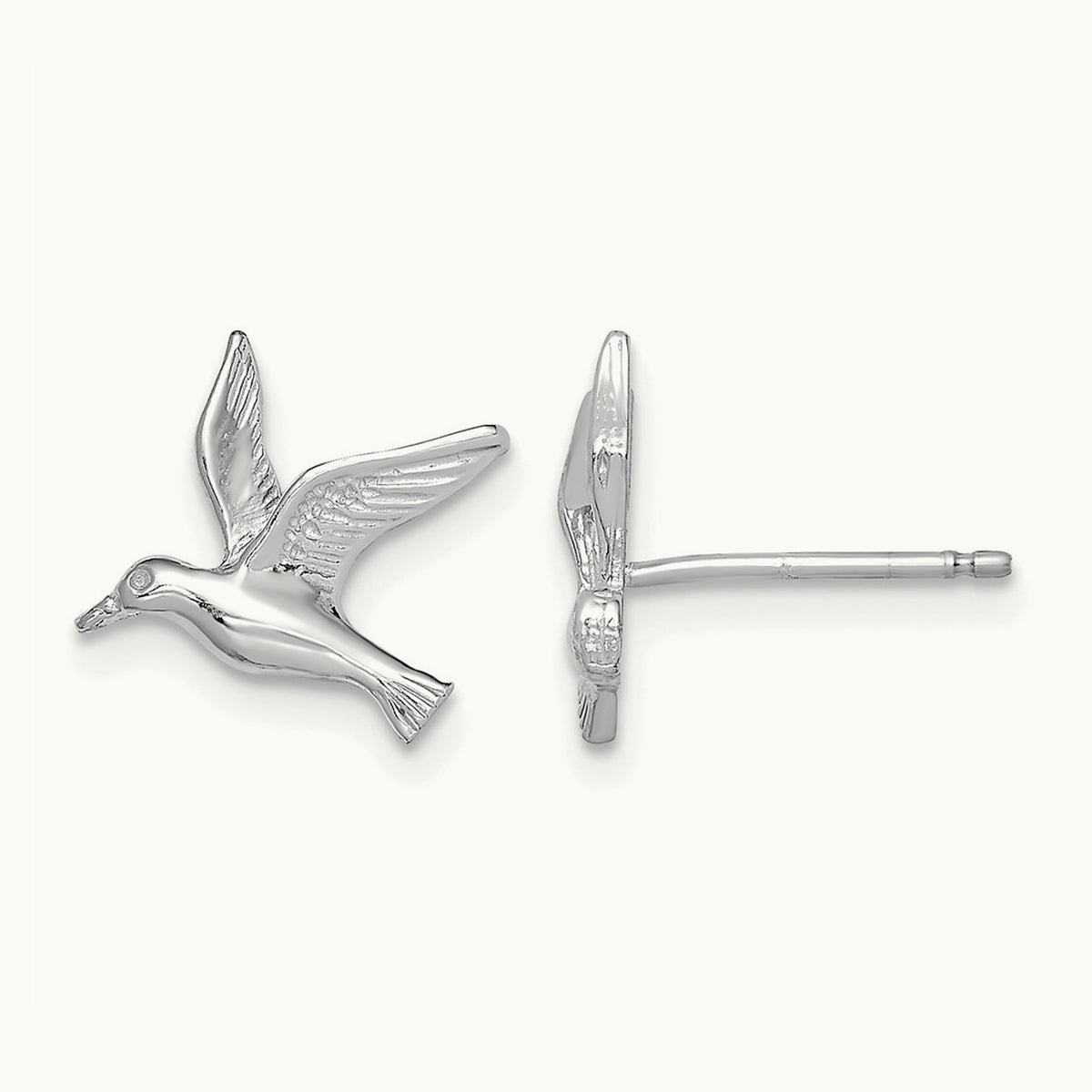 Polished Seagull Post Earrings — 14K White Gold