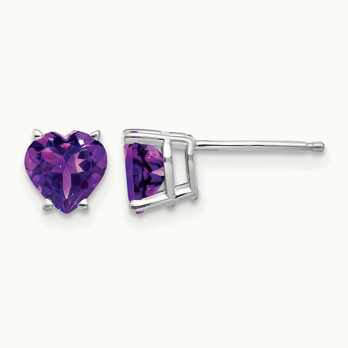 Heart Amethyst Earrings, 6mm, 14K White Gold