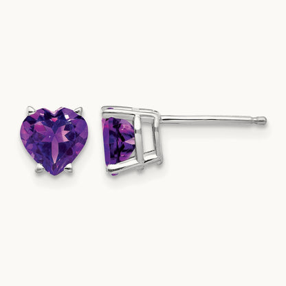 Heart Amethyst Earrings, 6mm, 14K White Gold