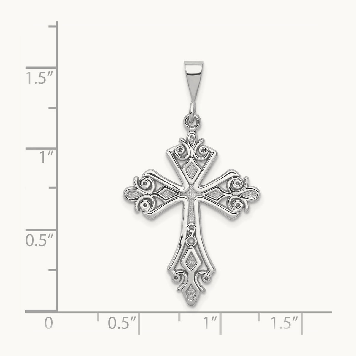 Fleur De Lis Cross Pendant, 14K White Gold