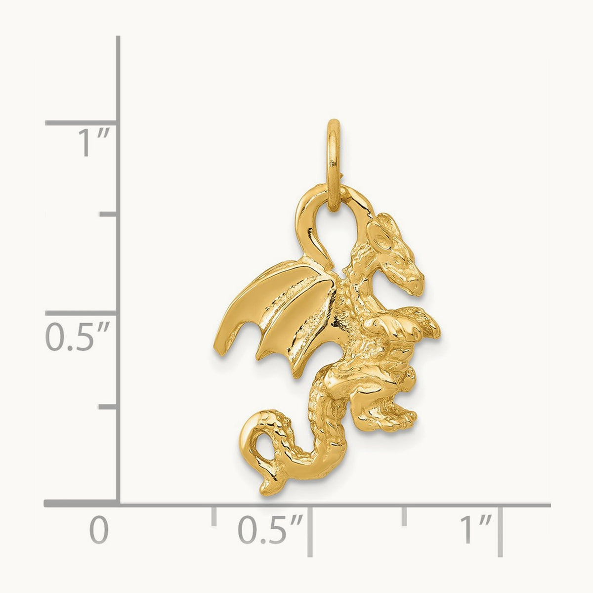 Solid Polished 3-D Dragon Charm — 14K Yellow Gold