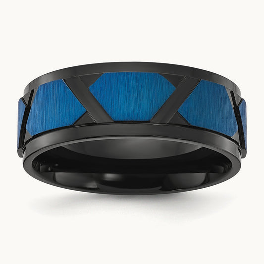 Brushed and Polished Black and Blue IP-plated Band, 8mm, Stainless Steel