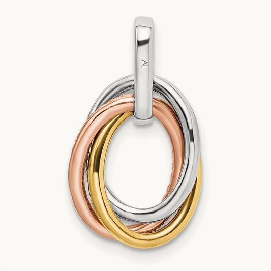 Tri-color Double Oval Diamond Pendant, 14K