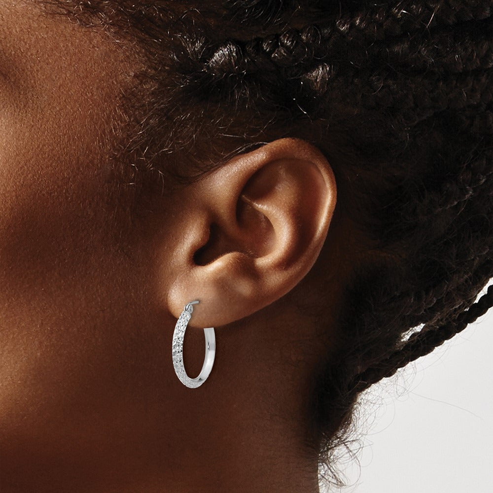 Knife Edge Diamond-cut Hollow Hoop Earrings — 14K White Gold, 2.5x20mm
