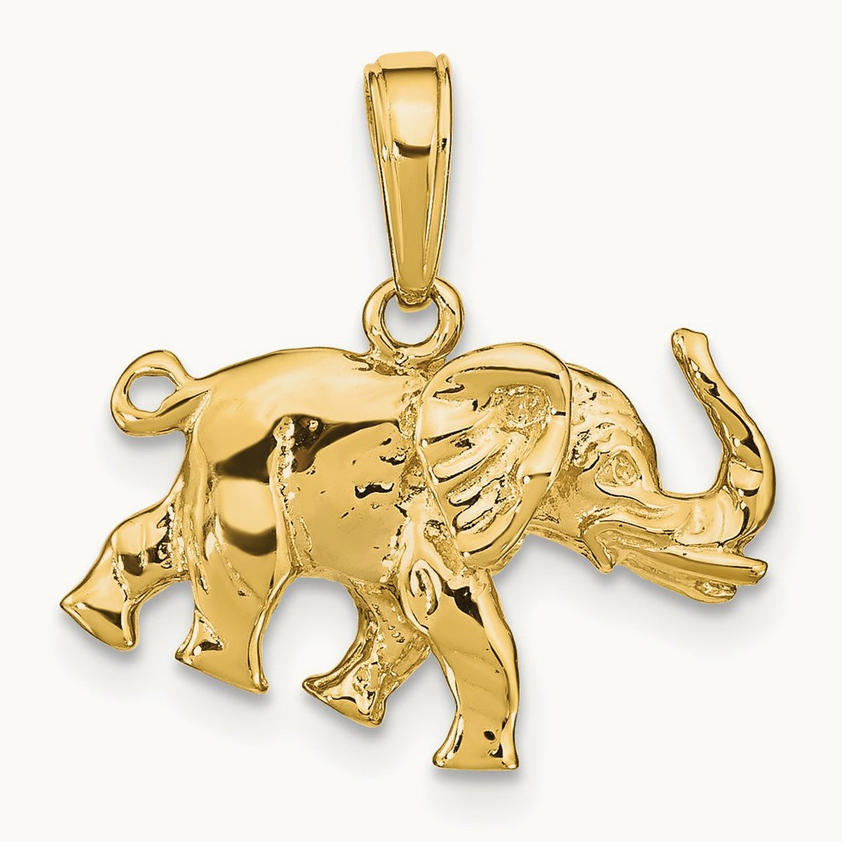 Polished 3-D Elephant Pendant — 14K Yellow Gold