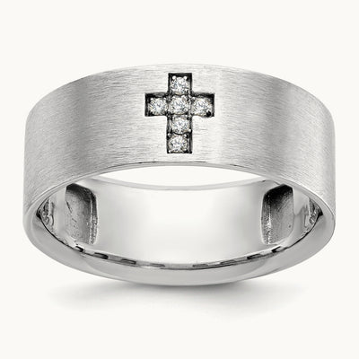 IBGoodman Men's Satin 1/20 Carat Diamond Cross Ring, 14K White Gold