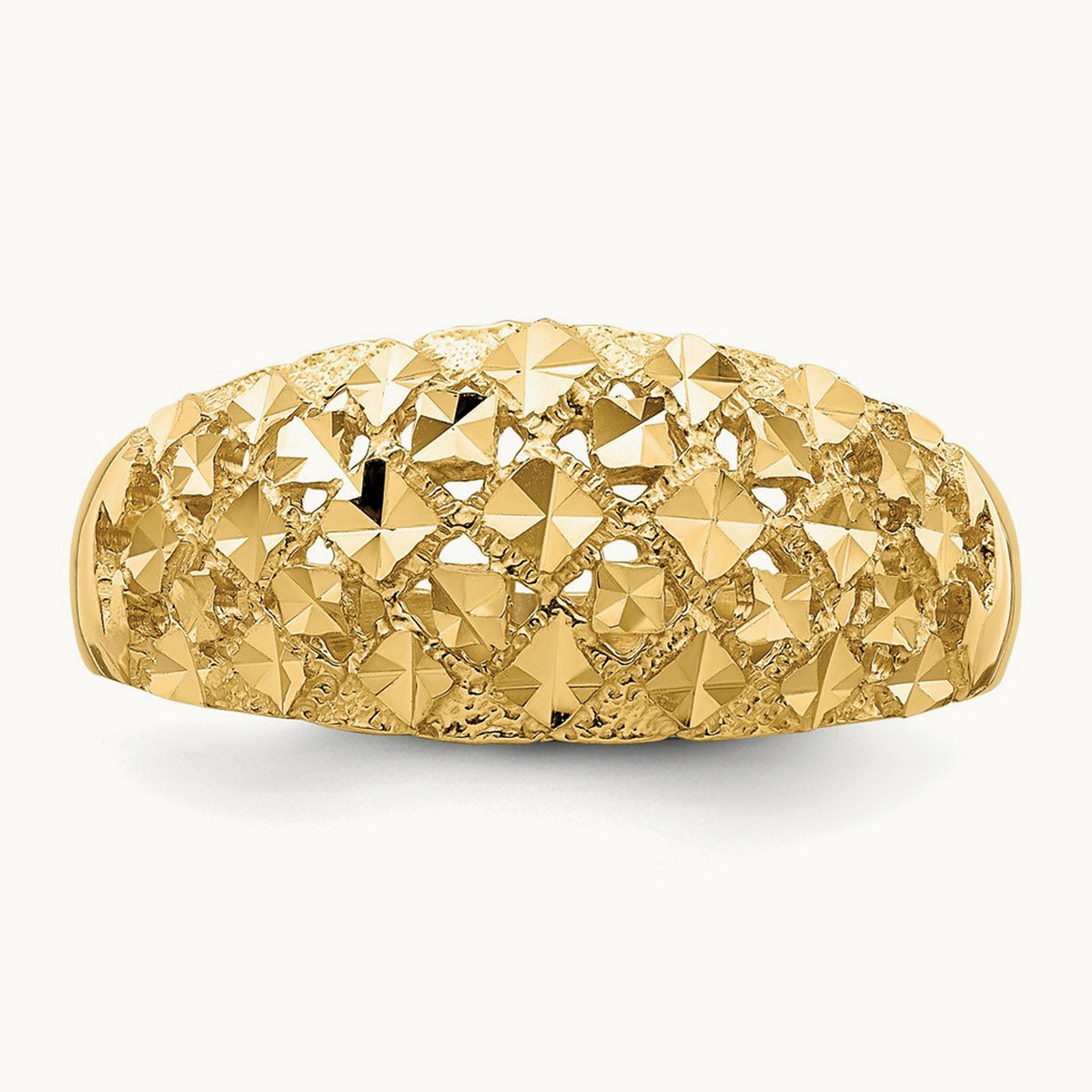 Diamond-cut Mini Diamond Pattern Dome Ring, 14K