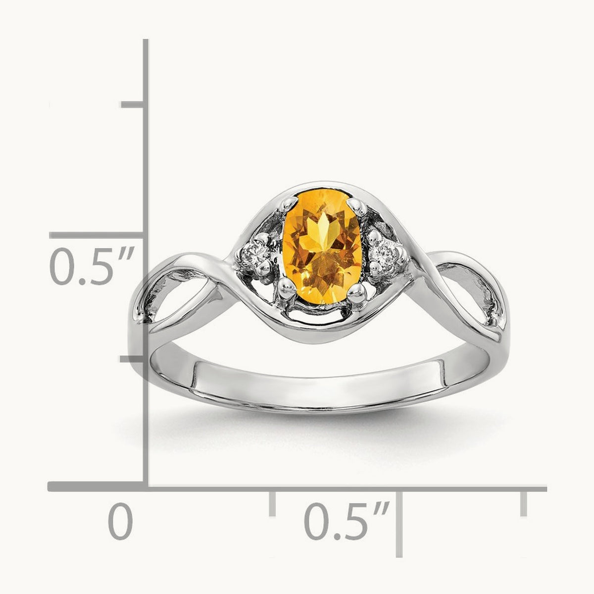 6x4mm Oval Citrine AA Diamond ring, 14K White Gold