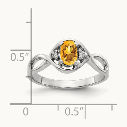 6x4mm Oval Citrine AA Diamond ring, 14K White Gold